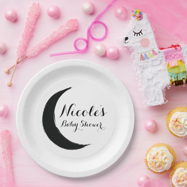 Plato De Papel Black Crescent Dark Moon Astrología Zodiac Fiesta (Fiesta)