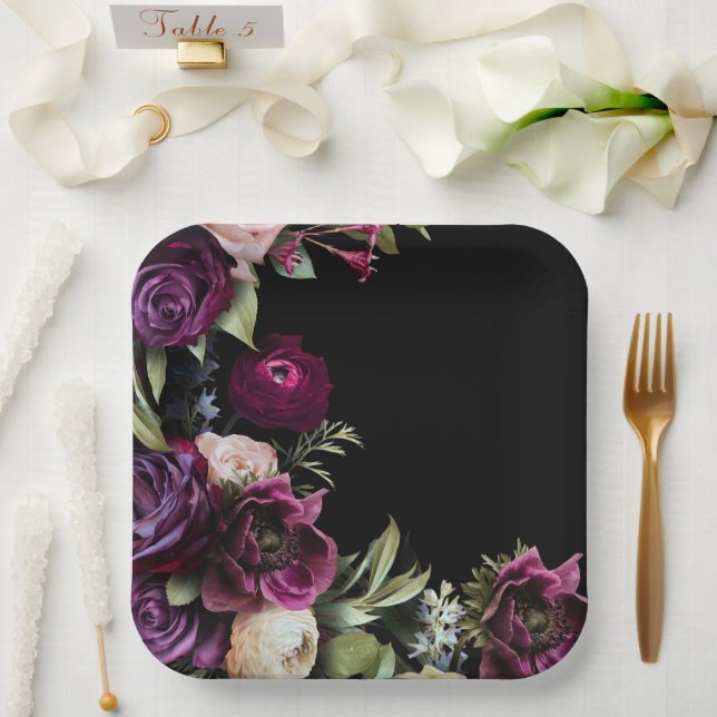 Plato De Papel Black Dark Moody Elegant Wedding (Boda)