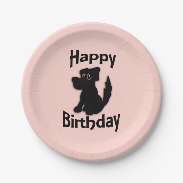 Plato De Papel Black Dog Happy Birday Pink (Anverso)