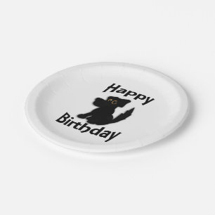 Plato De Papel Black Dog Happy Birday White