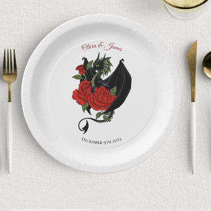 Plato De Papel Black Dragon Red Roses Fantasy