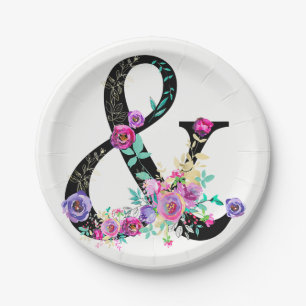 Plato De Papel Black Floral Modern Ampersand Moda Spring Wedding