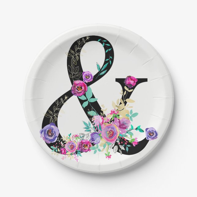 Plato De Papel Black Floral Modern Ampersand Moda Spring Wedding (Anverso)