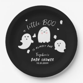 Plato De Papel Black Ghost Little Boo Halloween Baby Shower