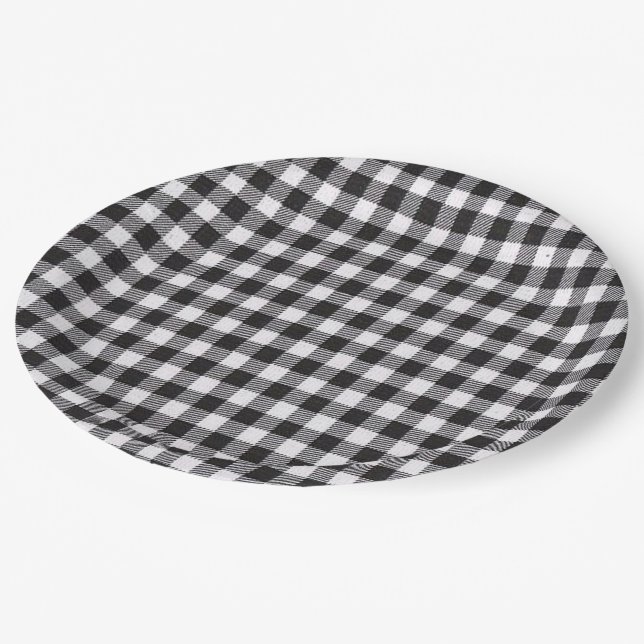 Plato De Papel Black Gingham (Angular)