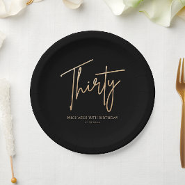Plato De Papel Black & Gold 30th Birthday Party Paper Plates