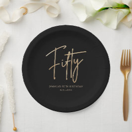 Plato De Papel Black & Gold 50th Birthday Party Paper Plates