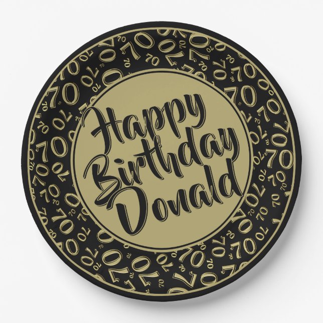 Plato De Papel Black/Gold 70th Random Number Pattern (Anverso)
