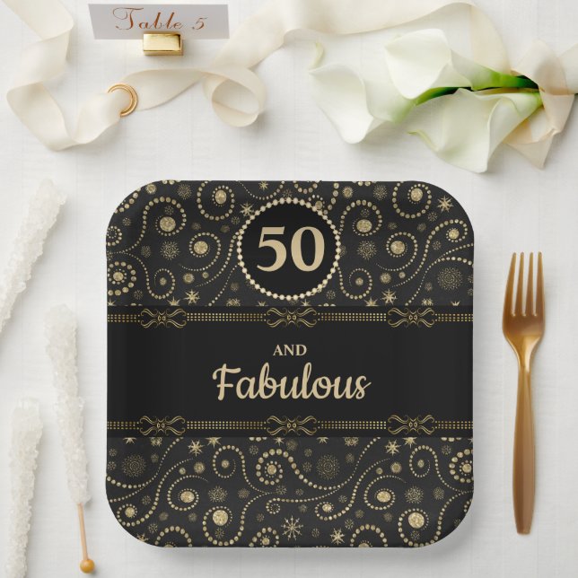 Plato De Papel Black & Gold ANY AGE Birthday (Boda)