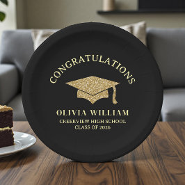 Plato De Papel Black & Gold Class Of 2026 Graduation Party