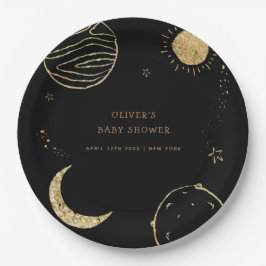 Plato De Papel Black Gold Galaxy - Espacio Ultraterrestre Boy Bab