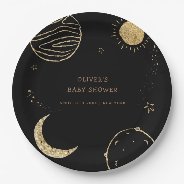 Plato De Papel Black Gold Galaxy - Espacio Ultraterrestre Boy Bab (Anverso)