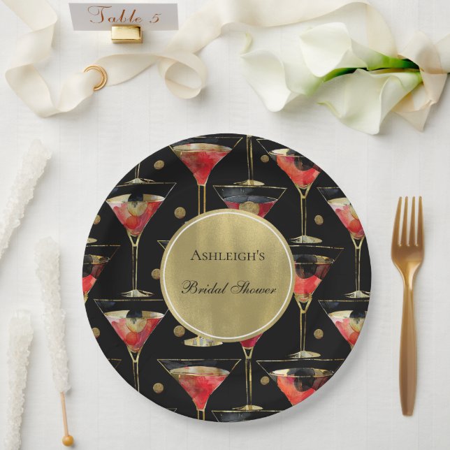 Plato De Papel Black Gold Glam bebe ducha de novia (Boda)