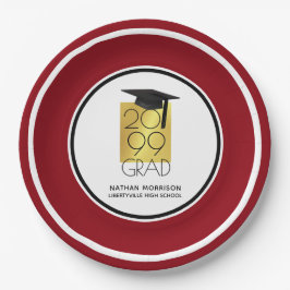 Plato De Papel Black & Gold GRAD | Rojo editable | Graduación