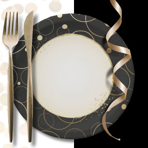 Plato De Papel Black Gold Modern Minimal Abstract Fiesta