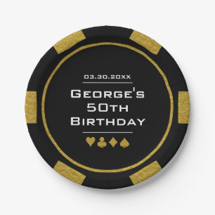 Plato De Papel Black Gold Poker Chip Las Vegas Casino Cumpleaños