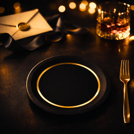 Plato De Papel Black & Gold Poker Night Party Plates