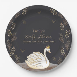 Plato De Papel Black Gold Princess Swan Butterfly Baby Shower