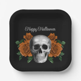 Plato De Papel Black Gothic Floral Skull Halloween
