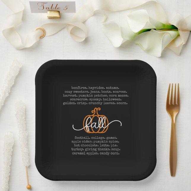 Plato De Papel Black Hello Fall Definition Wormpkin Autumn (Boda)