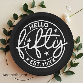 Plato De Papel Black Hello Fifty 50th Birthday