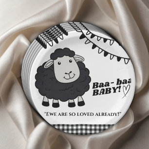 Plato De Papel Black Kawaii Little Lamb Baby Shower