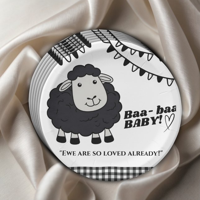 Plato De Papel Black Kawaii Little Lamb Baby Shower (Subido por el creador)