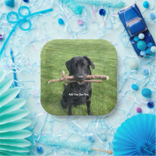 Plato De Papel Black Lab con dos palos Dog Photo and Name