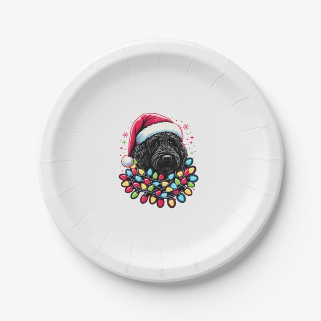 Plato De Papel Black Labradoodle Christmas Tree Xmas Lights Doodl (Anverso)