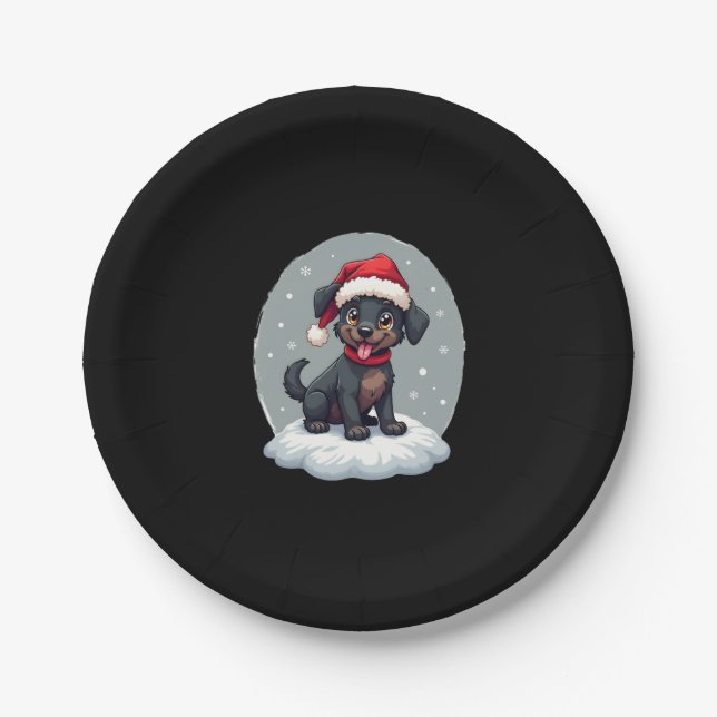 Plato De Papel Black Labrador Christmas Santa Hat Xmas Pajama T-S (Anverso)