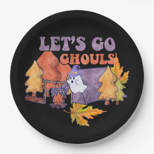 Plato De Papel Black Let's Go Ghouls Fall Pumpkin Halloween