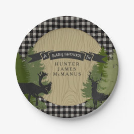 Plato De Papel Black Lumberjack Forest Woodland Baby Shower