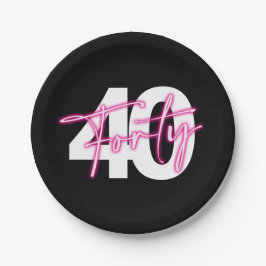 Plato De Papel Black Neon Pink 400th Birthday Paper Plates