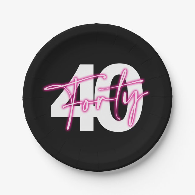 Plato De Papel Black Neon Pink 400th Birthday Paper Plates (Anverso)
