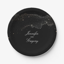 Plato De Papel Black Night Gold Stars Elegant Romantic Boda