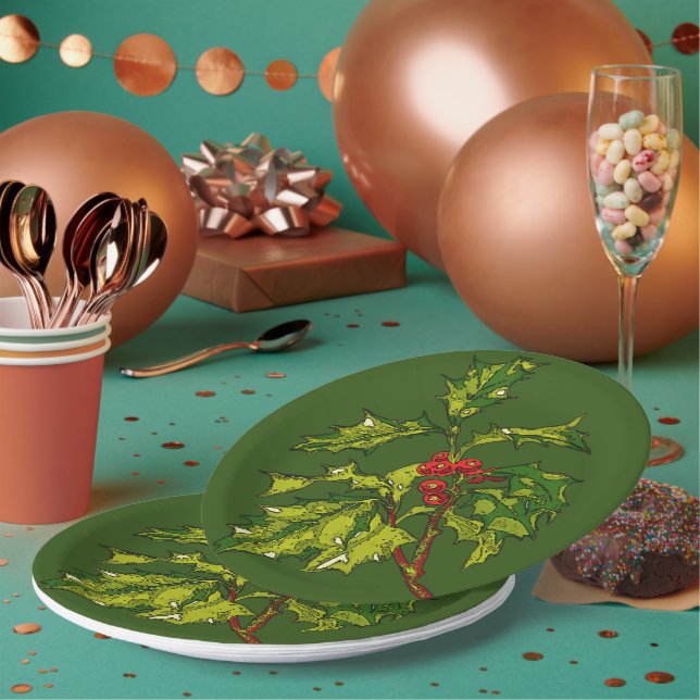 Plato De Papel Black Outline Art Of Christmas Holly Cut Out (Multi)