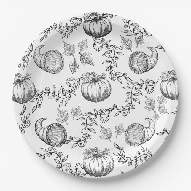 Plato De Papel Black Pumpkin Toile 9 in. Round Paper plate (Anverso)