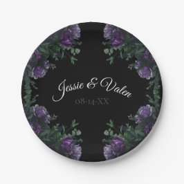 Plato De Papel Black Purple Floral Elegant Wedding Gótico