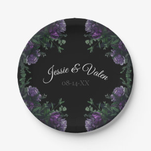 Plato De Papel Black Purple Floral Elegant Wedding Gótico