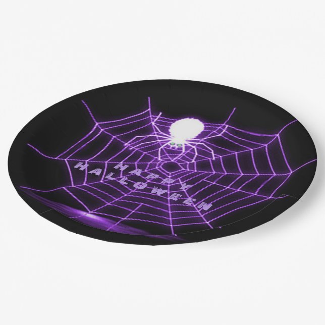 Plato De Papel Black & Purple Halloween Spider Web (Angular)