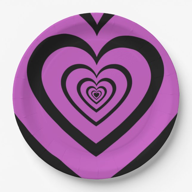 Plato De Papel Black Purple Hypnotic Heart Love Pattern (Anverso)