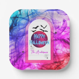 Plato De Papel Black Purple Pink Spider Web murmura Feliz Hallowe