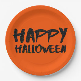 Plato De Papel Black Purpurina Marker Happy Halloween