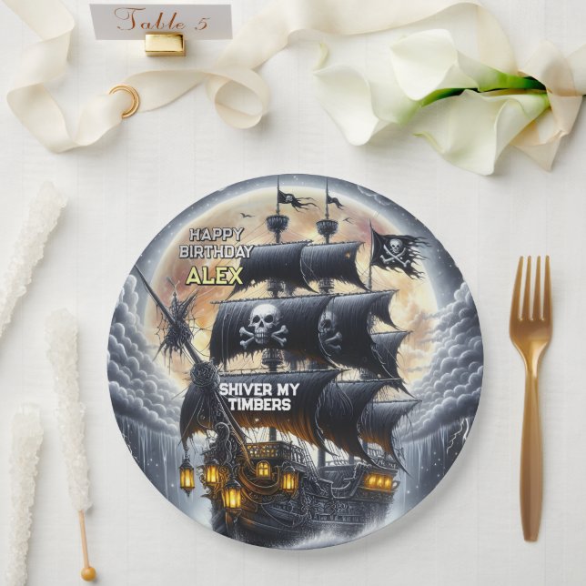 Plato De Papel Black Sails Ahead Pirate Theme Birthday Party (Boda)