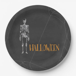 Plato De Papel Black Skeleton Spiderweb Halloween Party