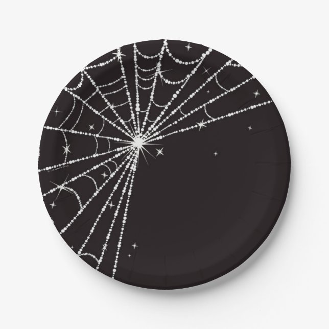 Plato De Papel Black Sparkling Diamond Spider Web (Anverso)