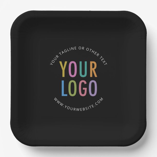 Plato De Papel Black Square Paper Plates 9 in Custom Logo Branded (Anverso)