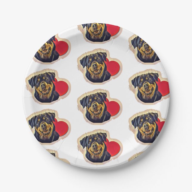 Plato De Papel Black Tan Rottweiler Heart (Anverso)