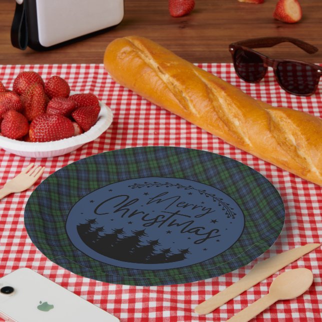 Plato De Papel Black Watch Scottish Clan Tartan  Merry Christmas (Picnic)