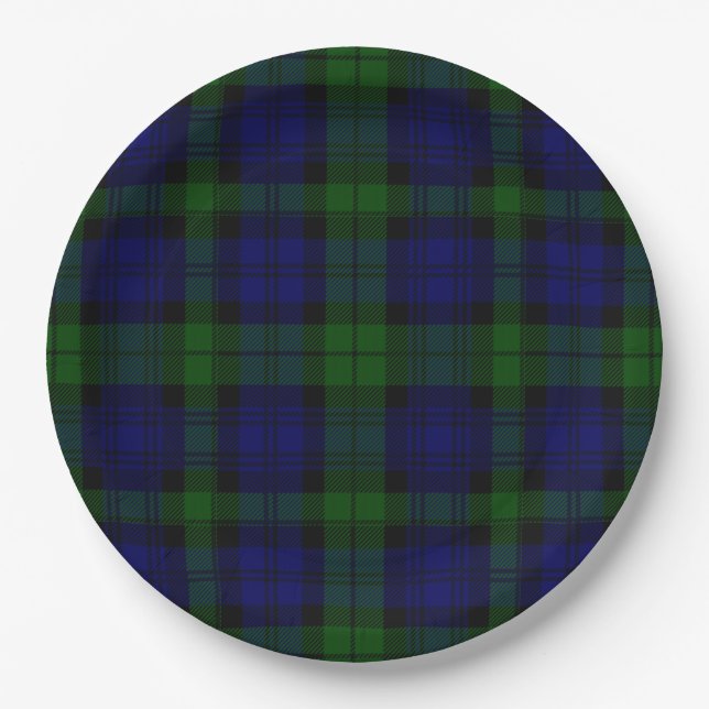 Plato De Papel Black Watch Tartan Blue Green Plage (Anverso)